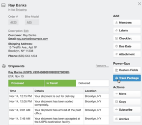Trello shipment status example